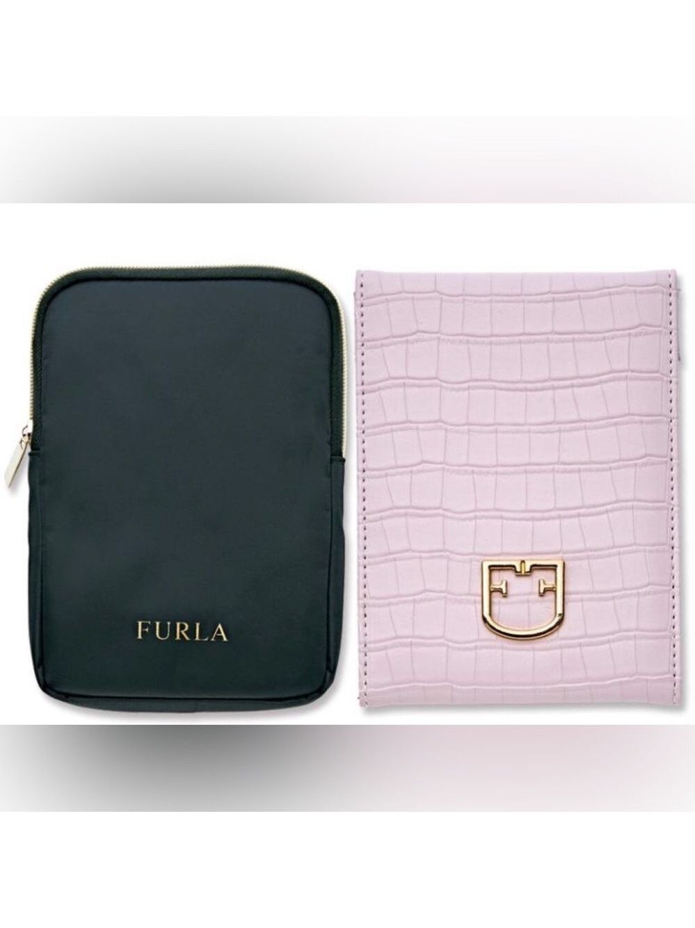 Furla Light Pink Croc-Embossed Folded Mirror